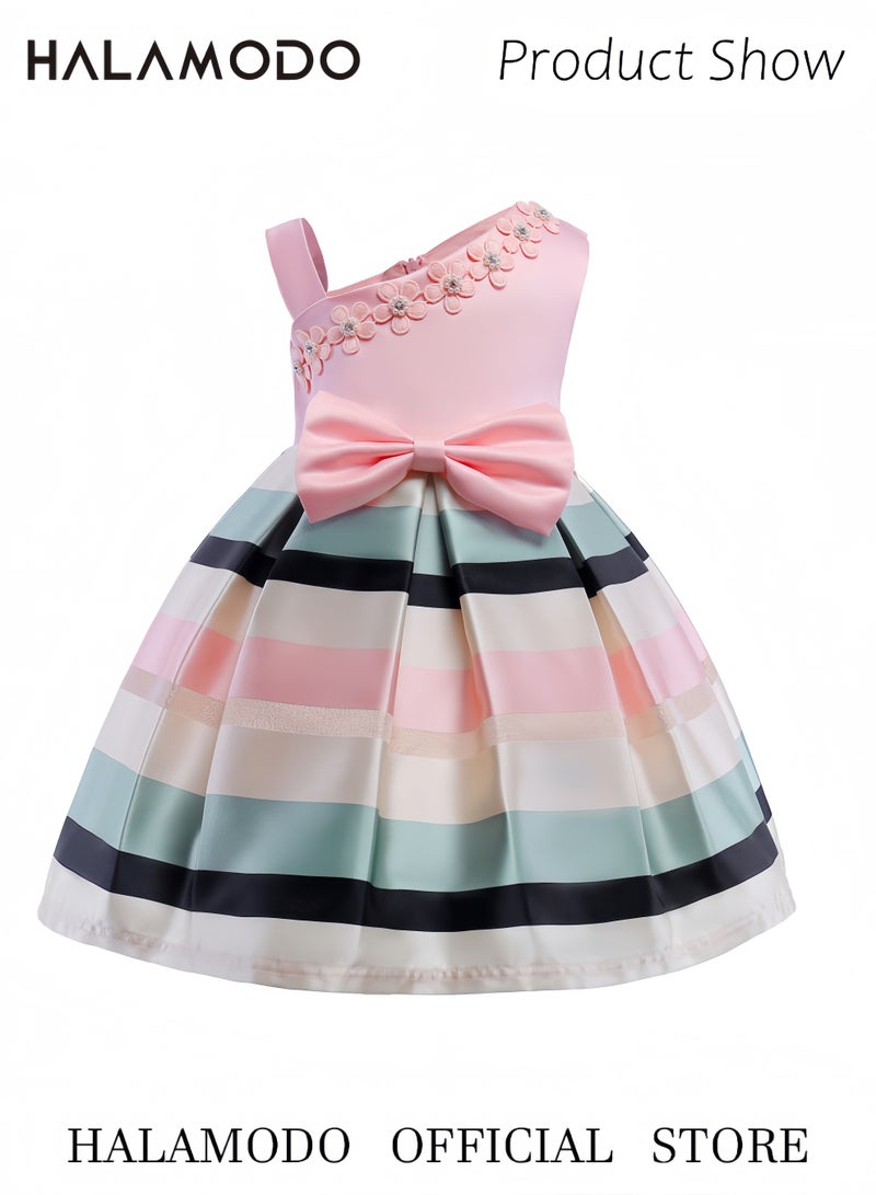 Halamodo 2-9T Flower Girls Floral Dresses Toddler Pageant Striped Dress Wedding Party Dress - Image 4